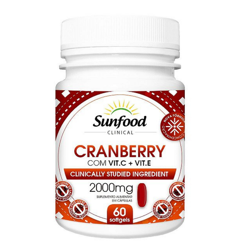 Cranberry Com Vitamina C Vitamina E Sunfood 2000mg 60Softgels