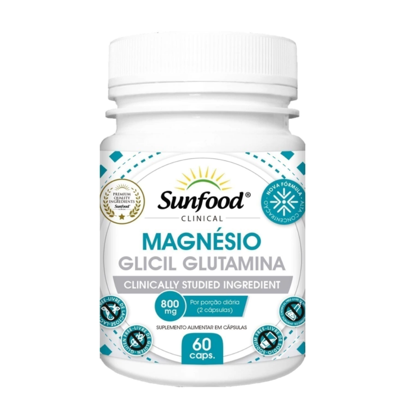 Magnésio Glicil Glutamina Sunfood 800mg 60Caps