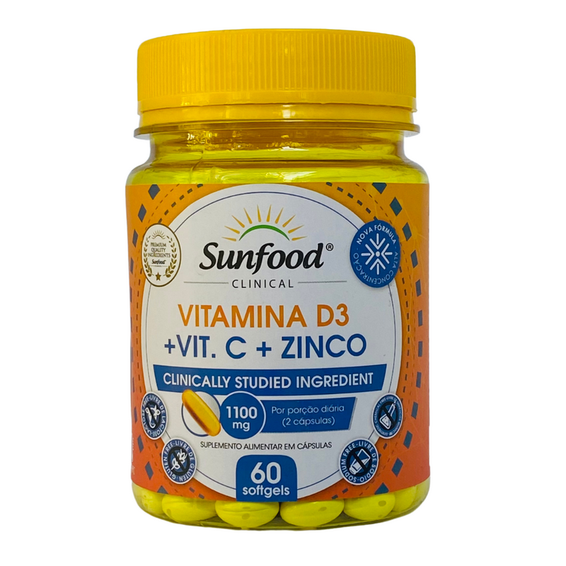 Vitamina D3 Vit.C Zinco Sunfood 1100mg 60Softgels