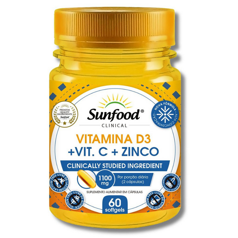 Vitamina D3 Vit.C Zinco Sunfood 1100mg 60Softgels