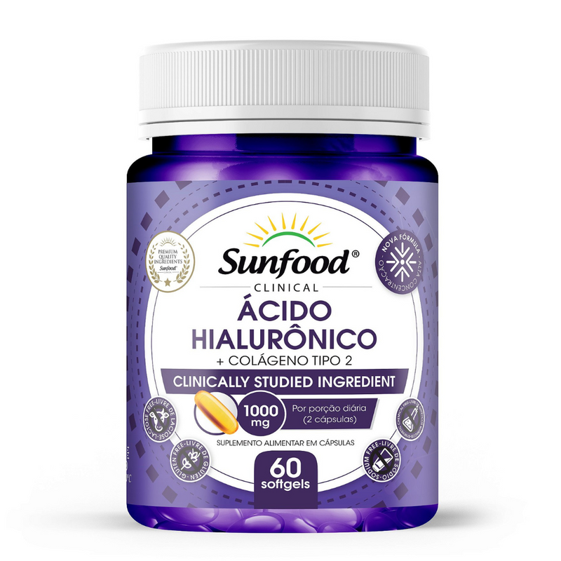 Ácido Hialurônico Colágeno Tipo 2 Sunfood 1000mg 60Softgels