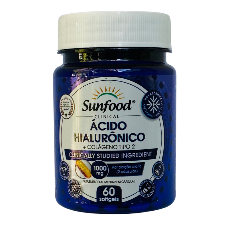 Ácido Hialurônico Colágeno Tipo 2 Sunfood 1000mg 60Softgels