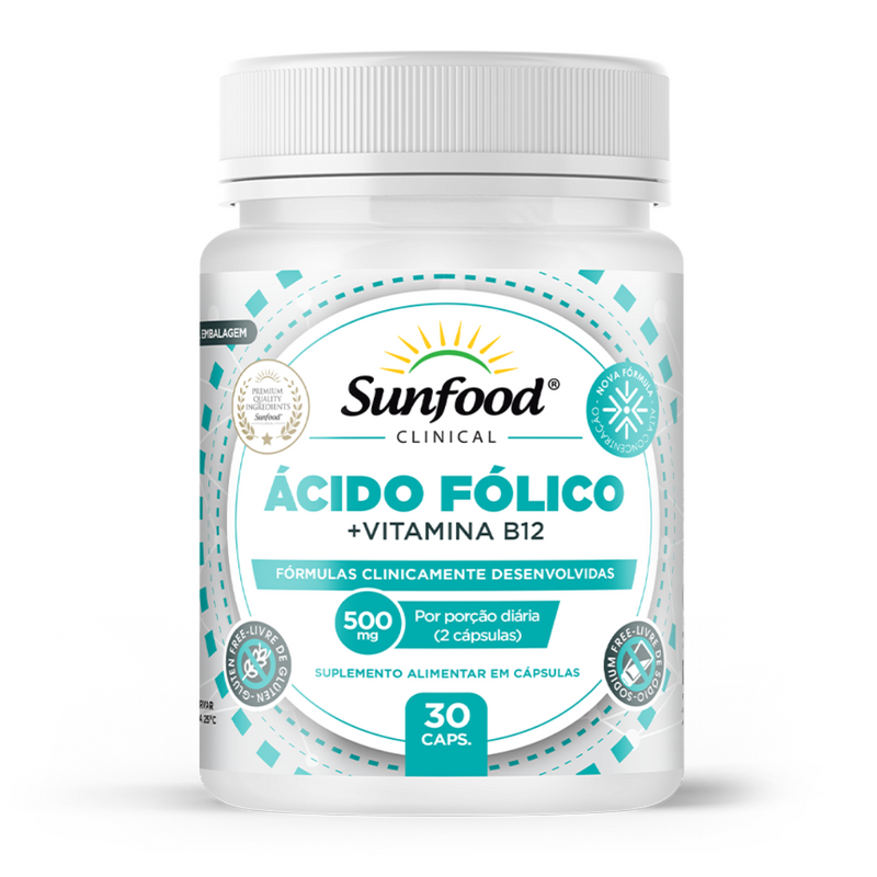 Ácido Fólico + Vitamina B12 Sunfood 500mg 30Caps