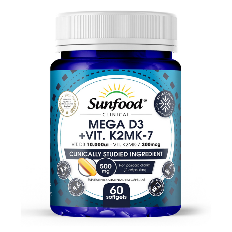 Mega D3 + Vitamina K2MK-7 Sunfood 500mg 60Softgels